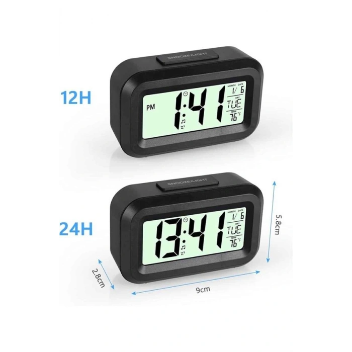 VipMarketim Dijital Masa Saati Termometreli Takvim Çalar Saat Led Ekran Pilli