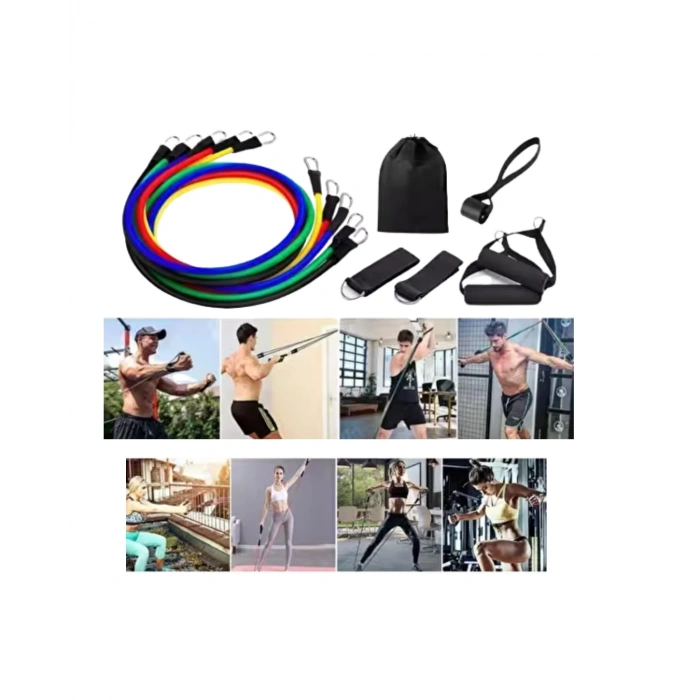 VipMarketim Direnç Seviyeli Pilates ve Fitness Egzersiz Bandı Seti Kapı Askılı