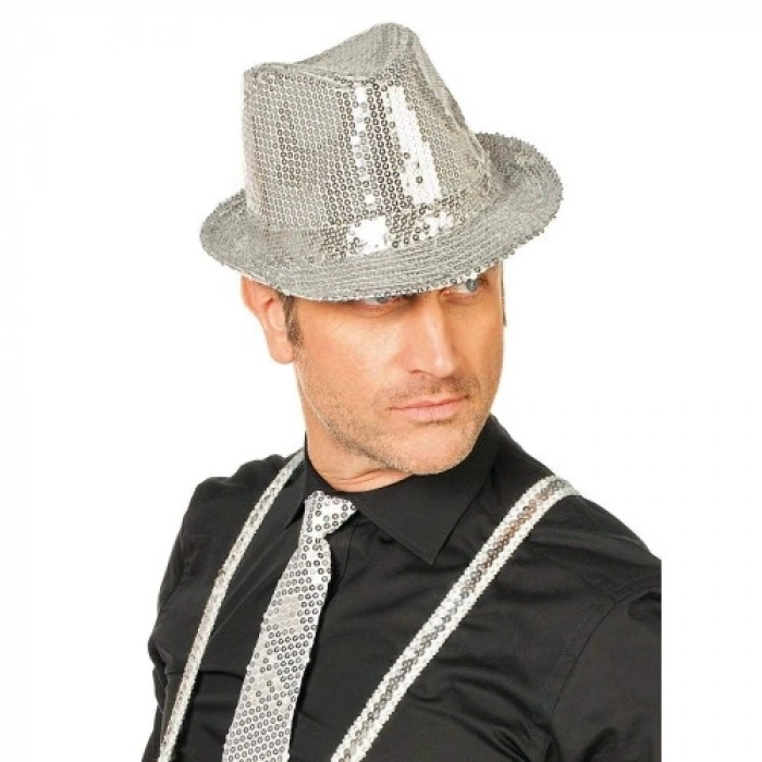 VipMarketim Disko Star Gümüş Payetli Fötr Şapka Yetişkin Boy