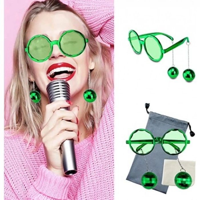 VipMarketim Disko Toplu Küpeli Parti Gözlüğü Yeşil Renk