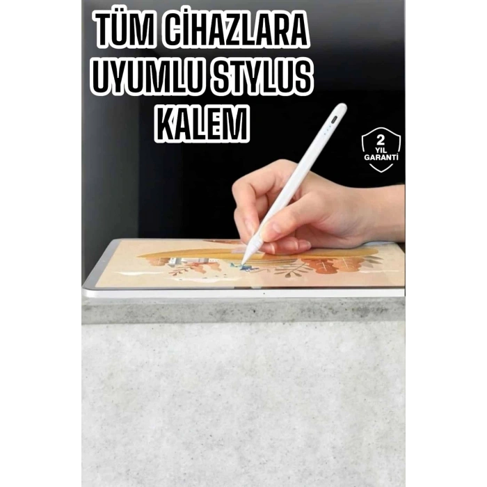 VipMarketim Dokunmatik Kalem Beyaz Şarjlı Yedek Uçlu Android ve İOS Uyumlu