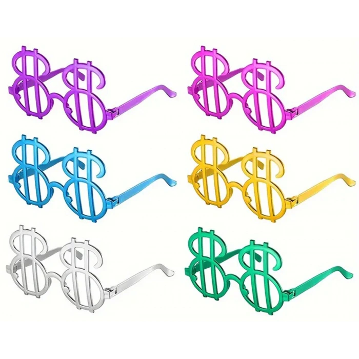 VipMarketim Dolar Şekilli Metalize Parti Gözlüğü 6 Adet