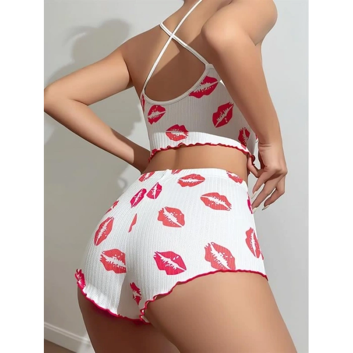 Vipmarketim Dudak Desenli Şortlu Pijama Takımı