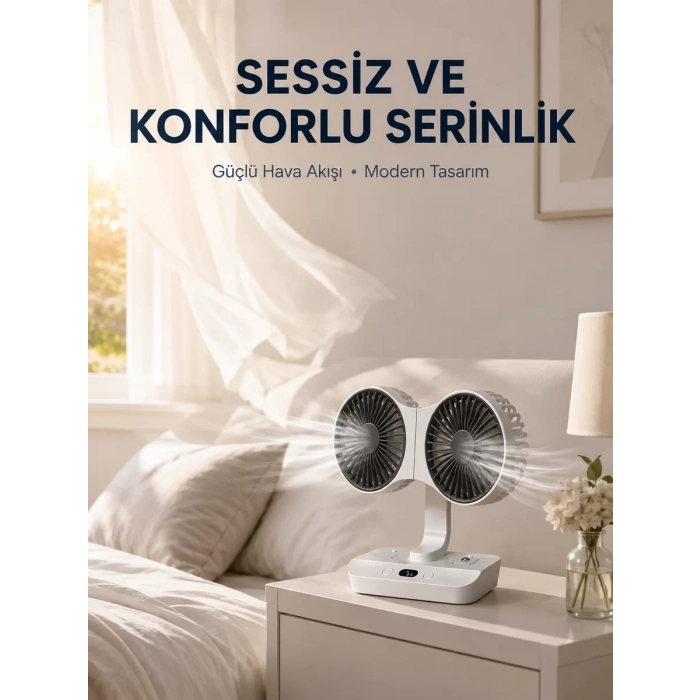 VipMarketim Duvara Monte Edilebilen Çift Başlıklı Sessiz Masa Fanı