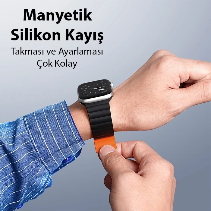 VipMarketim DUX DUCIS Apple Watch 38/40/41MM için Manyetik Zincir Versiyon PU Deri Kayış Kordon-(5775)