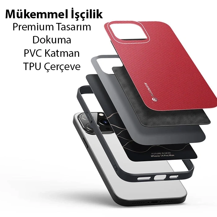 VipMarketim Dux Ducis Fino Serisi iPhone 14 Pro Max 6.7 inç Kılıf Premium Dokuma Silikon Kılıf-(5775)