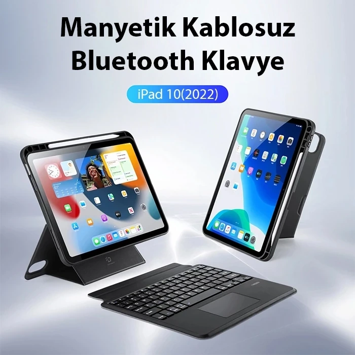 VipMarketim Dux Ducis iPad 10(2022) DK Series Kablosuz Bluetooth Klavye Touchpad Kılıf-(5775)