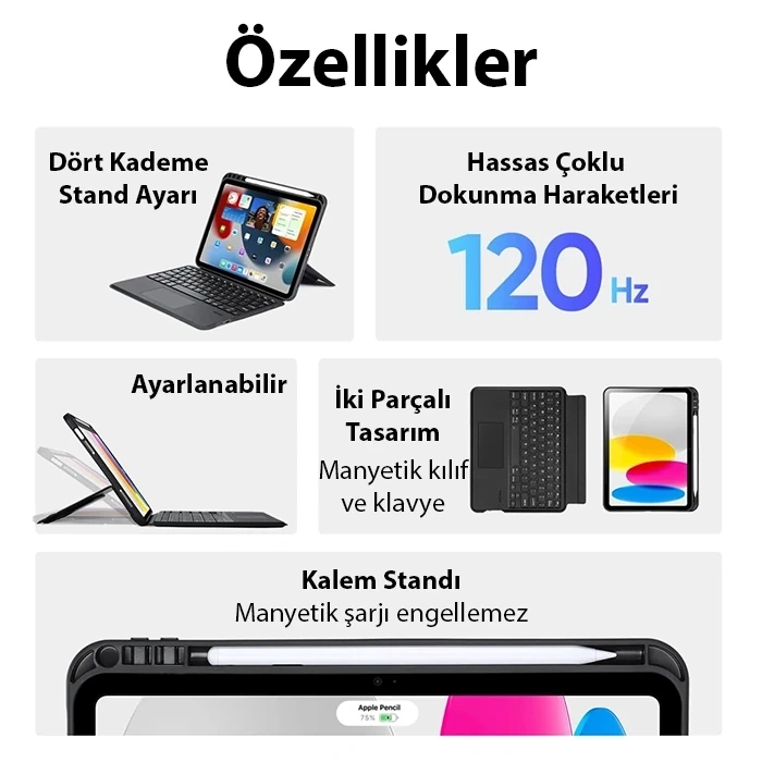 VipMarketim Dux Ducis iPad 10(2022) DK Series Kablosuz Bluetooth Klavye Touchpad Kılıf-(5775)