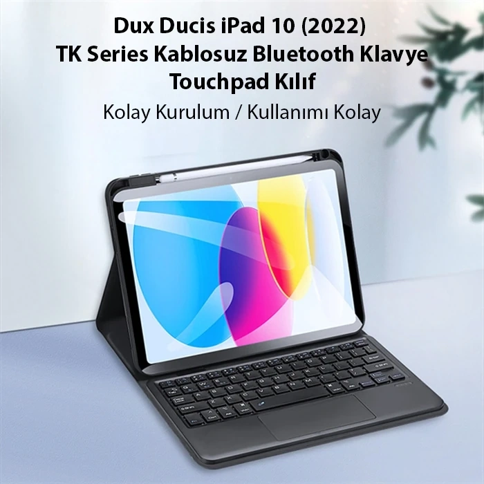 VipMarketim Dux Ducis iPad 10 (2022) TK Series Kablosuz Bluetooth Klavye Touchpad Kılıf-(5775)