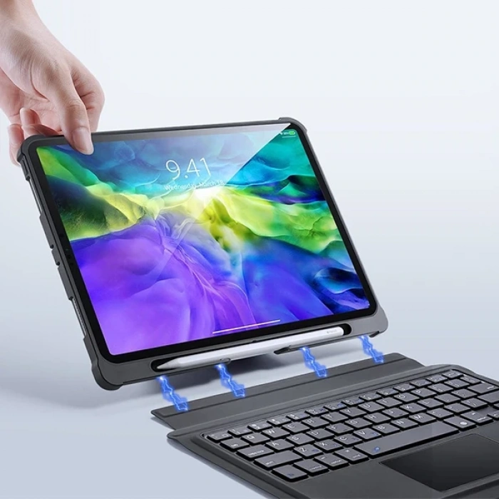 VipMarketim Dux Ducis iPad 11 Pro 10.9 Kablosuz Bluetooth Klavye Touchpad Kılıf 2021-2020-2018-(5775)