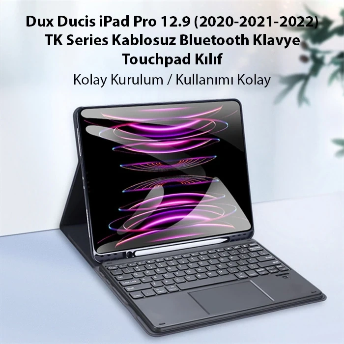 VipMarketim Dux Ducis iPad Pro 12.9 (2020/2021/2022) TK Series Kablosuz Bluetooth Klavye Touchpad Kılıf-(5775)