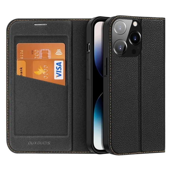 VipMarketim Dux Ducis iPhone 14 Pro 6.1 Kılıf Skin X2 Series PU Deri Manyetik Kapaklı Kılıf Magnetic Folio Case-(5775)
