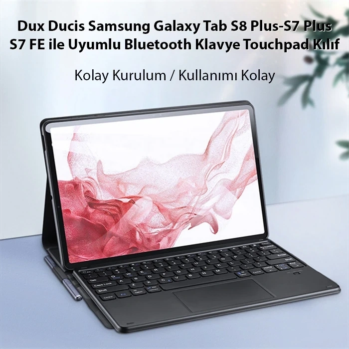 VipMarketim Dux Ducis SM Galaxy Tab S8 Plus-S7 Plus-S7 FE ile Uyumlu Bluetooth Klavye Touchpad Kılıf-(5775)