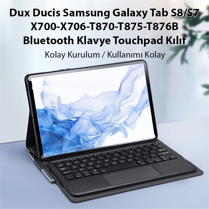 VipMarketim Dux Ducis SM Galaxy Tab S8/S7 Bluetooth Klavye Touchpad Kılıf X700-X706-T870-T875-T876B-(5775)