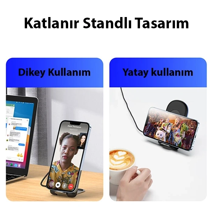 VipMarketim Duzzona W2 Katlanır Standlı 15W Hızlı Şarj Wireless Kablosuz Şarj Cihazı-(5775)