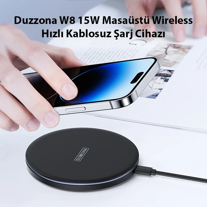 VipMarketim Duzzona W8 15W Masaüstü Wireless Hızlı Kablosuz Şarj Cihazı-(5775)