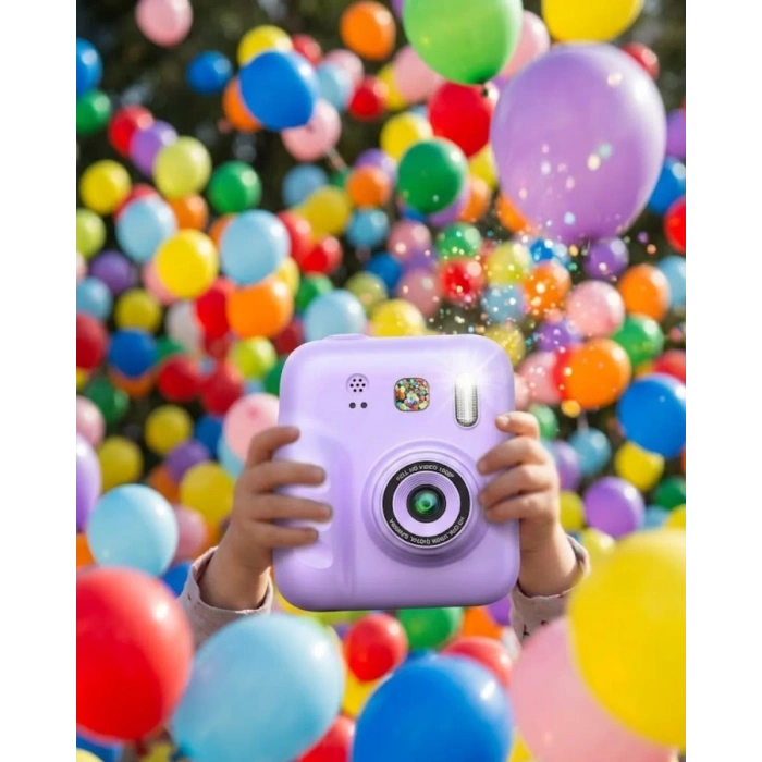 VipMarketim Eğitici Çocuk Kamerası Anında Fotoğraf Baskı 4 Rulo Kağıt ve 5 Kalem Hediyeli