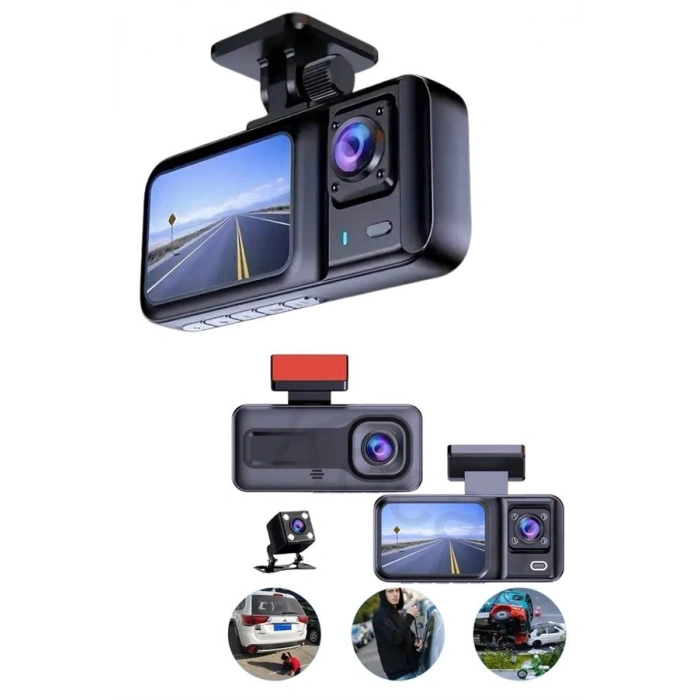 VipMarketim Ekranlı Sürüş Kaydedici DVR Ön ve Arka Kameralı Full HD Çözünürlüklü