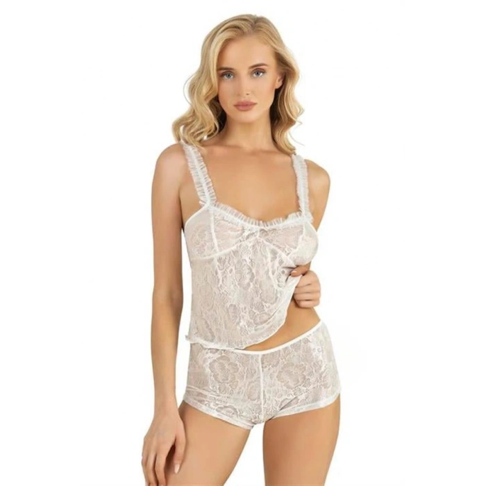 VipMarketim  Ekru Saten Şort Takımı 9221