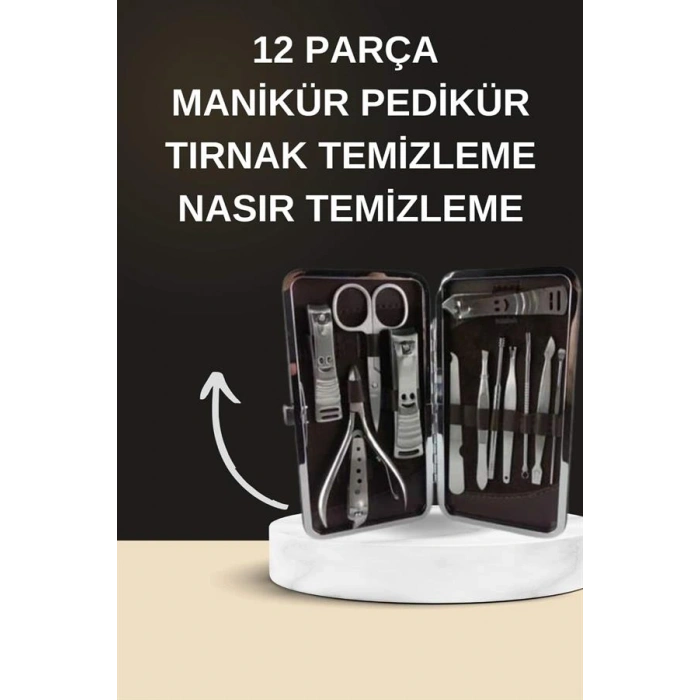 VipMarketim Elektrikli Manikür Pedikür Seti İkili Set 12 Parça Tırnak Bakımı Törpü Protez Çıkarma