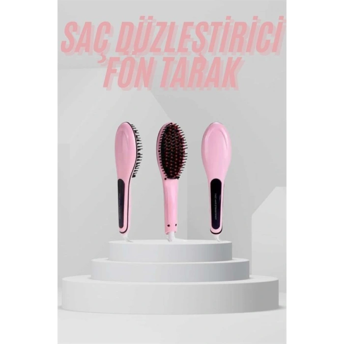 VipMarketim Elektrikli Saç Düzleştirici Tarak Saç Düzleştirici Fırça Sıkı Dişli Pembe