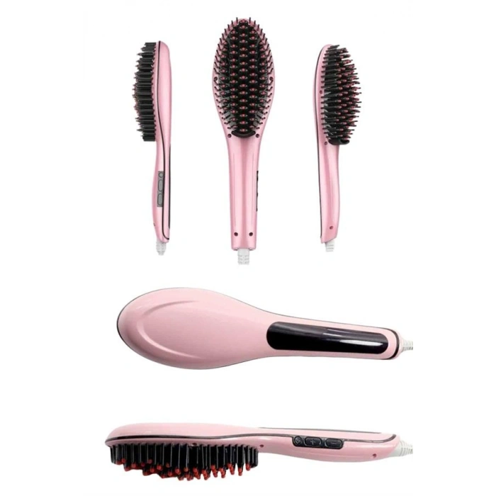 VipMarketim Elektrikli Saç Düzleştirici Tarak Saç Düzleştirici Fırça Sıkı Dişli Pembe