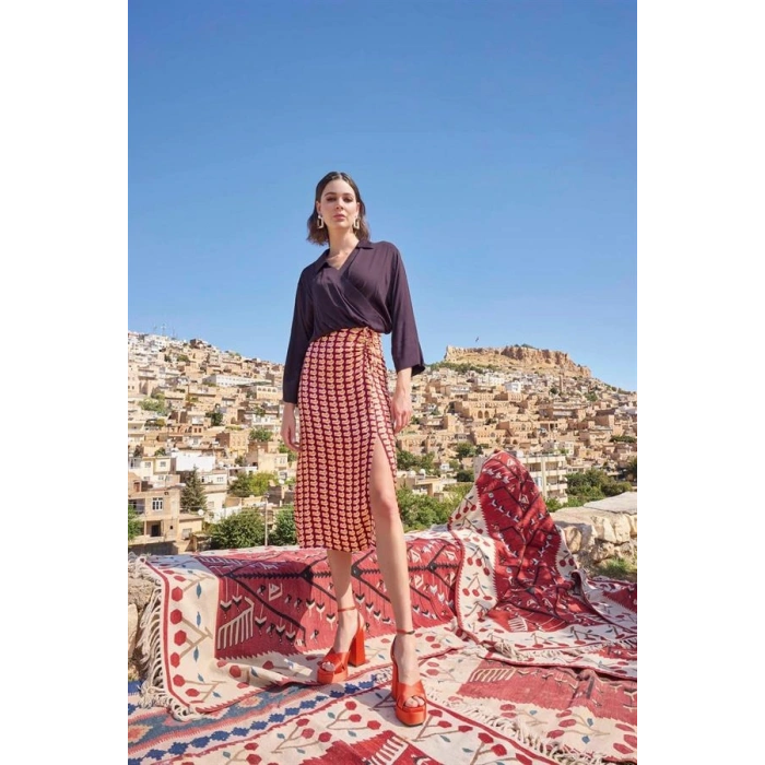 VipMarketim Etnik Desenli Saten Etek Takımı