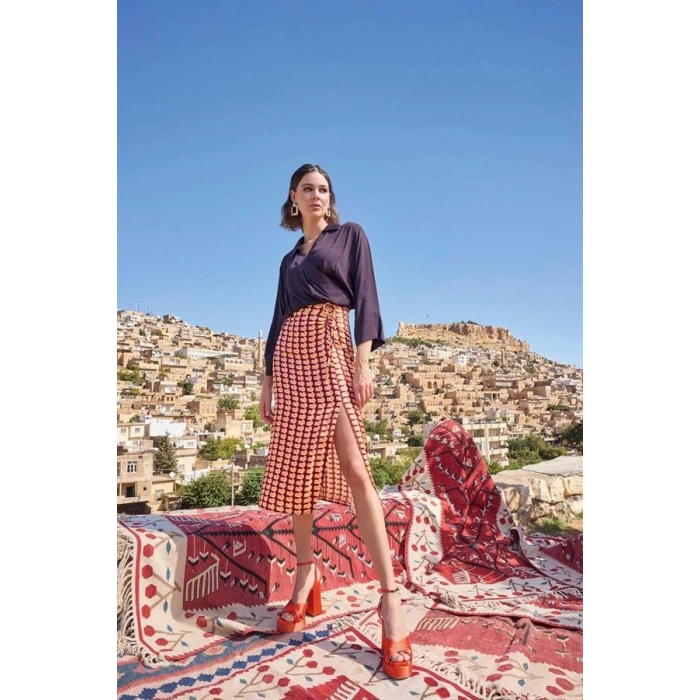 Vipmarketim Etnik Desenli Saten Etek Takımı