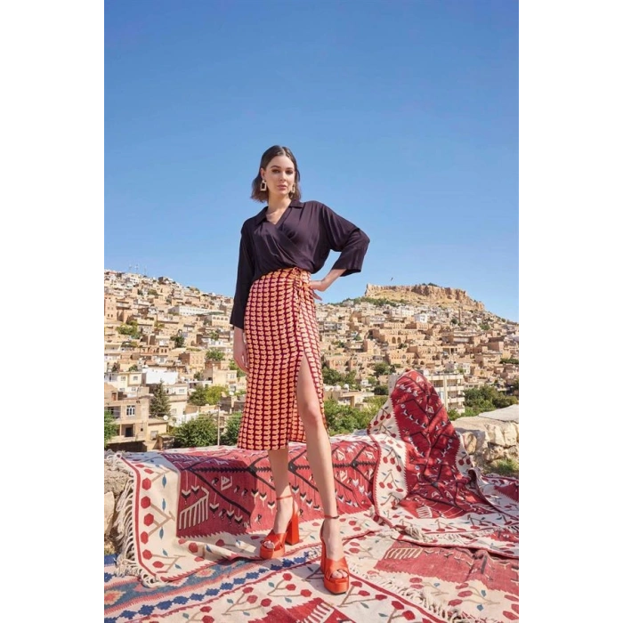 VipMarketim Etnik Desenli Saten Etek Takımı