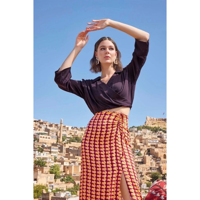 VipMarketim Etnik Desenli Saten Etek Takımı