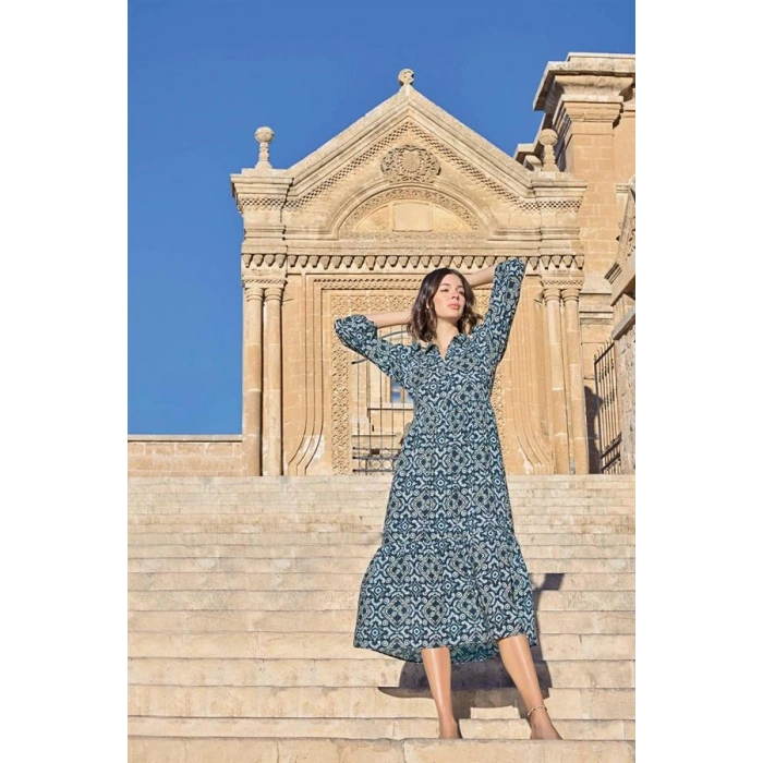 VipMarketim Etnik Desenli Truvakar Kollu Elbise