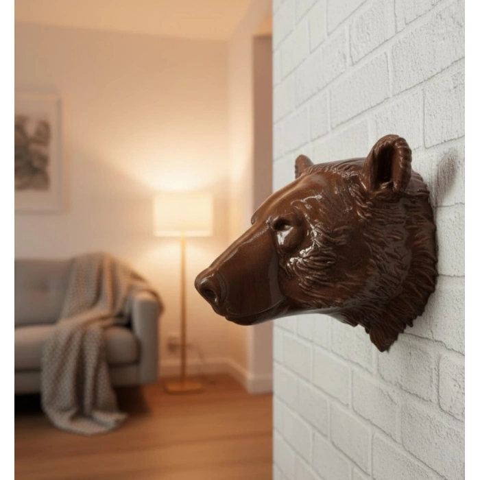 VipMarketim Ev ve Ofis İçin Dekoratif Ayı Başı Heykel Hediyelik Duvar Aksesuarı