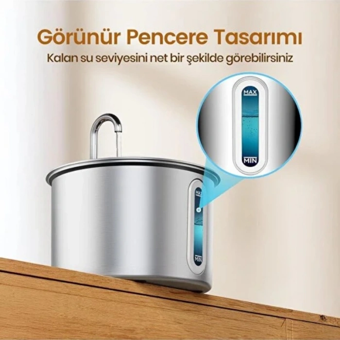 VipMarketim Evcil Hayvan Su Pınarı - Paslanmaz Çelik - 2.2 Litre Kapasite