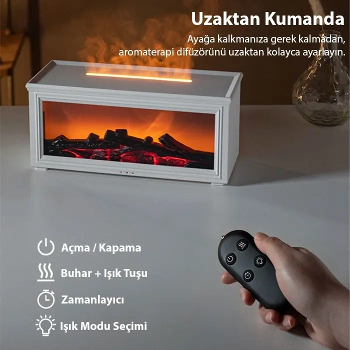 VipMarketim EZERE A4 Şömine Esintili Aromaterapi Difüzörü Ultrasonik Hava Nemlendici-(5775)