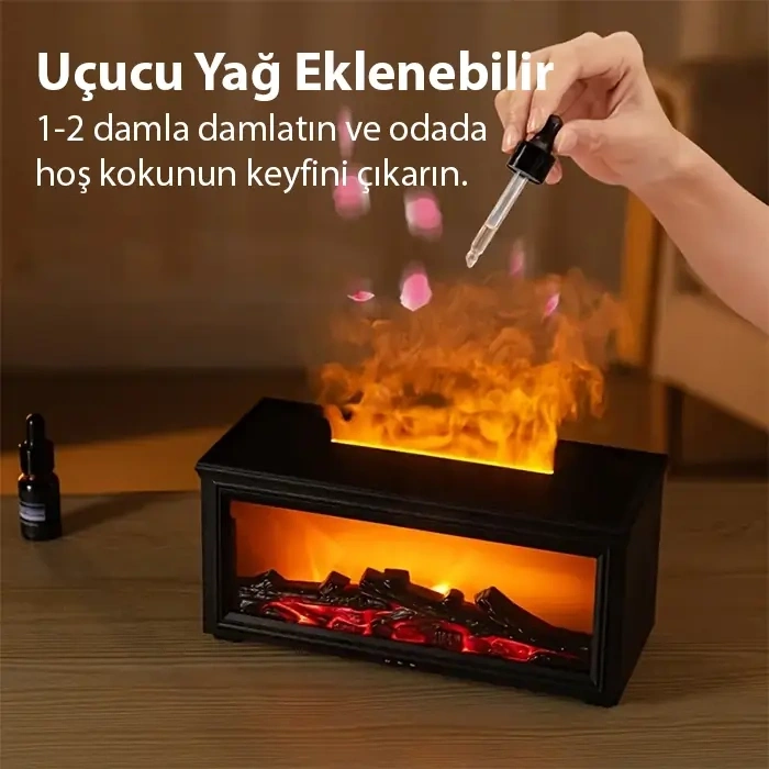 VipMarketim EZERE A4 Şömine Esintili Aromaterapi Difüzörü Ultrasonik Hava Nemlendici-(5775)