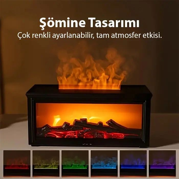 VipMarketim EZERE A4 Şömine Esintili Aromaterapi Difüzörü Ultrasonik Hava Nemlendici-(5775)