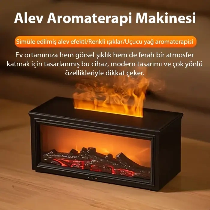 VipMarketim EZERE A4 Şömine Esintili Aromaterapi Difüzörü Ultrasonik Hava Nemlendici-(5775)