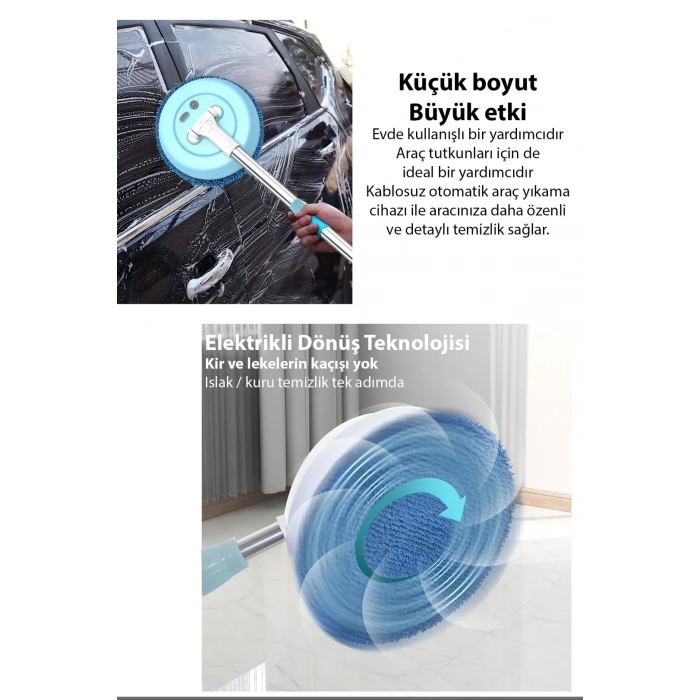 VipMarketim EZERE AA102 Pro Teleskopik Kablosuz Döner Temizlik Fırçası – Cam Tavan Zemin Uyumlu-(5775)