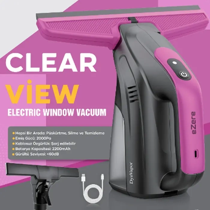VipMarketim Ezere ClearView Şarjlı Cam Temizleyici Silme Makinesi Mikrofiber Başlıklı-(5775)