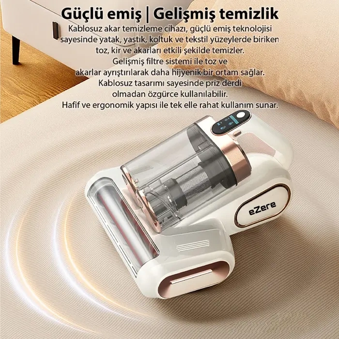 VipMarketim Ezere DustAway 17000Pa Güçlü Kablosuz Akar ve Toz UV Işıklı Yatak ve Koltuk Temizleyici-(5775)