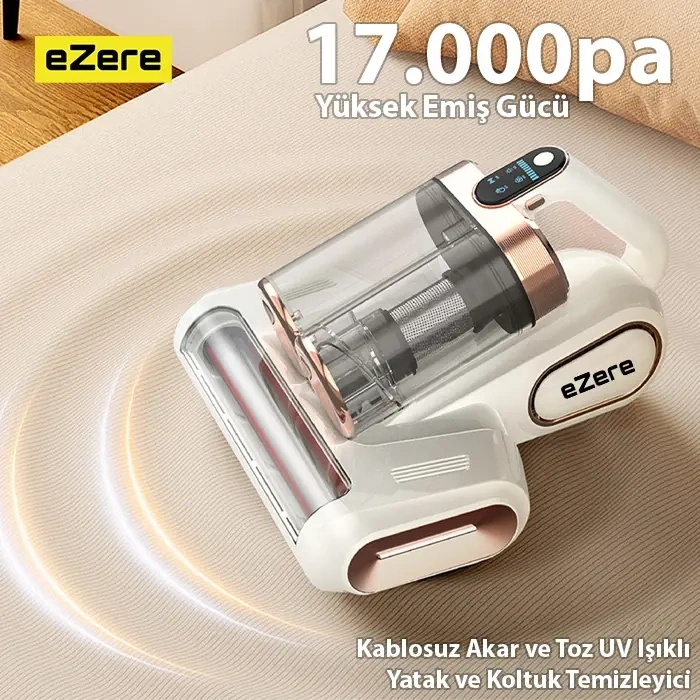 VipMarketim Ezere DustAway 17000Pa Güçlü Kablosuz Akar ve Toz UV Işıklı Yatak ve Koltuk Temizleyici-(5775)