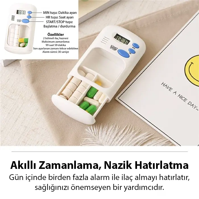 VipMarketim Ezere Elektronik Akıllı Zamanlayıcılı Taşınabilir Hap İlaç Kutusu - BPA İçermez-(5775)