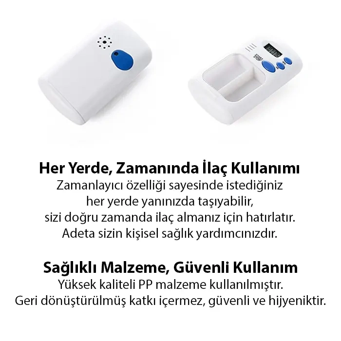 VipMarketim Ezere Elektronik Akıllı Zamanlayıcılı Taşınabilir Hap İlaç Kutusu - BPA İçermez-(5775)