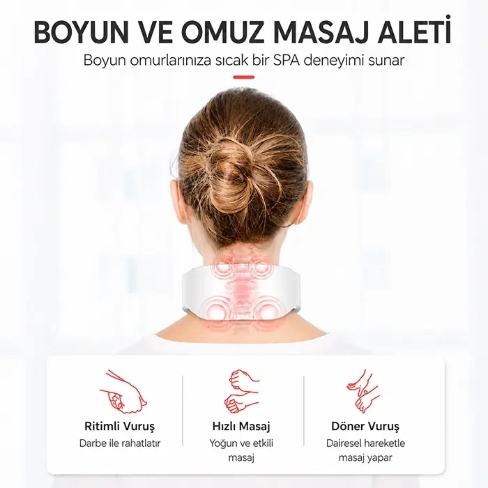 VipMarketim EZERE NeckRelief Pro Ultrasonik Dalgalı Ve Isıtmalı Rahatlatıcı Boyun Masaj Aleti-(5775)