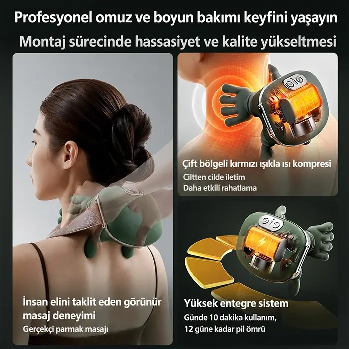 VipMarketim EZERE RelaxBuddy Pro OvmalıIsıtıcılı İnsan Eli Şeklinde Şarjlı Boyun Masaj Aleti-(5775)