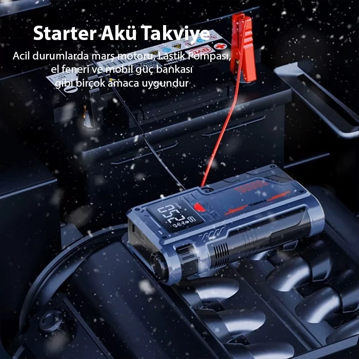 VipMarketim EZERE ST-9631 Pro Taşınabilir Göstergeli Araç Lastik Şişirme Ve Starter Akü Takviye Seti-(5775)