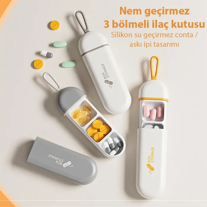 VipMarketim EZERE Taşınabilir 3 Bölmeli Nem Geçirmez Mini Hapİlaç Saklama Kutusu - BPA İçermez-(5775)