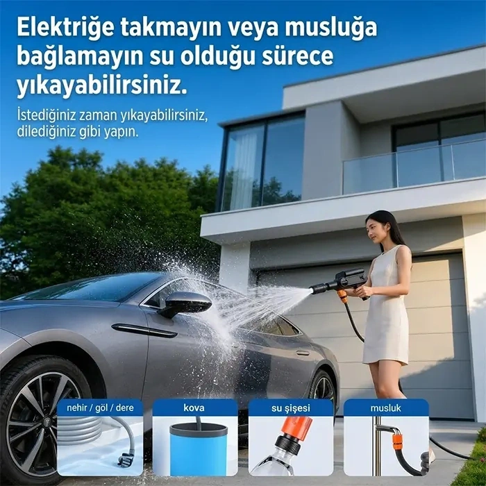 VipMarketim EZERE TurboWash Şarjlı 60 Bar Yüksek Basınçlı Oto Araba Bahçe Yıkama ve Temizleme Tabancası Makinesi-(5775)