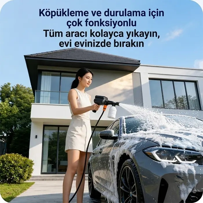 VipMarketim EZERE TurboWash Şarjlı 60 Bar Yüksek Basınçlı Oto Araba Bahçe Yıkama ve Temizleme Tabancası Makinesi-(5775)