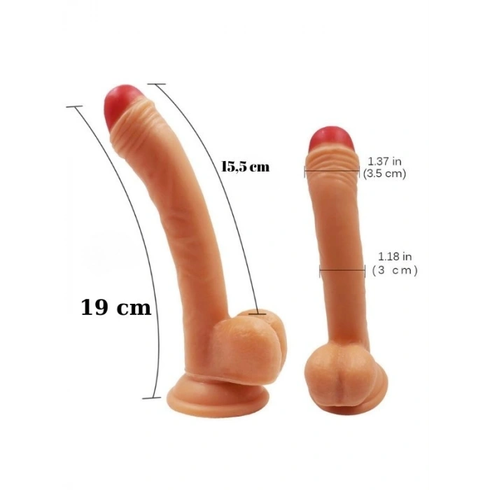 VipMarketim F3 Testisli Vantuzlu 19cm Gerçekçi Dildo